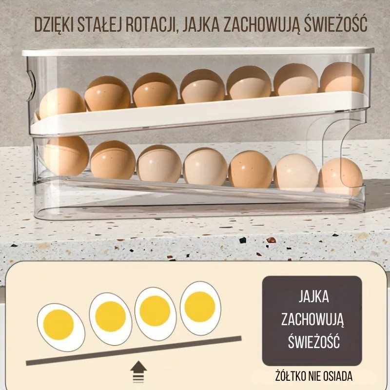 Organizer do jajek z automatycznym podajnikiem – 2-poziomowa zjeżdżalnia do lodówki
