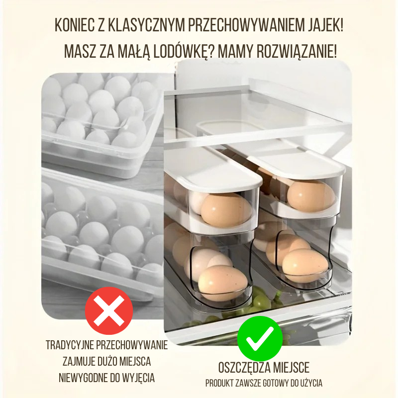 Organizer do jajek z automatycznym podajnikiem – 2-poziomowa zjeżdżalnia do lodówki